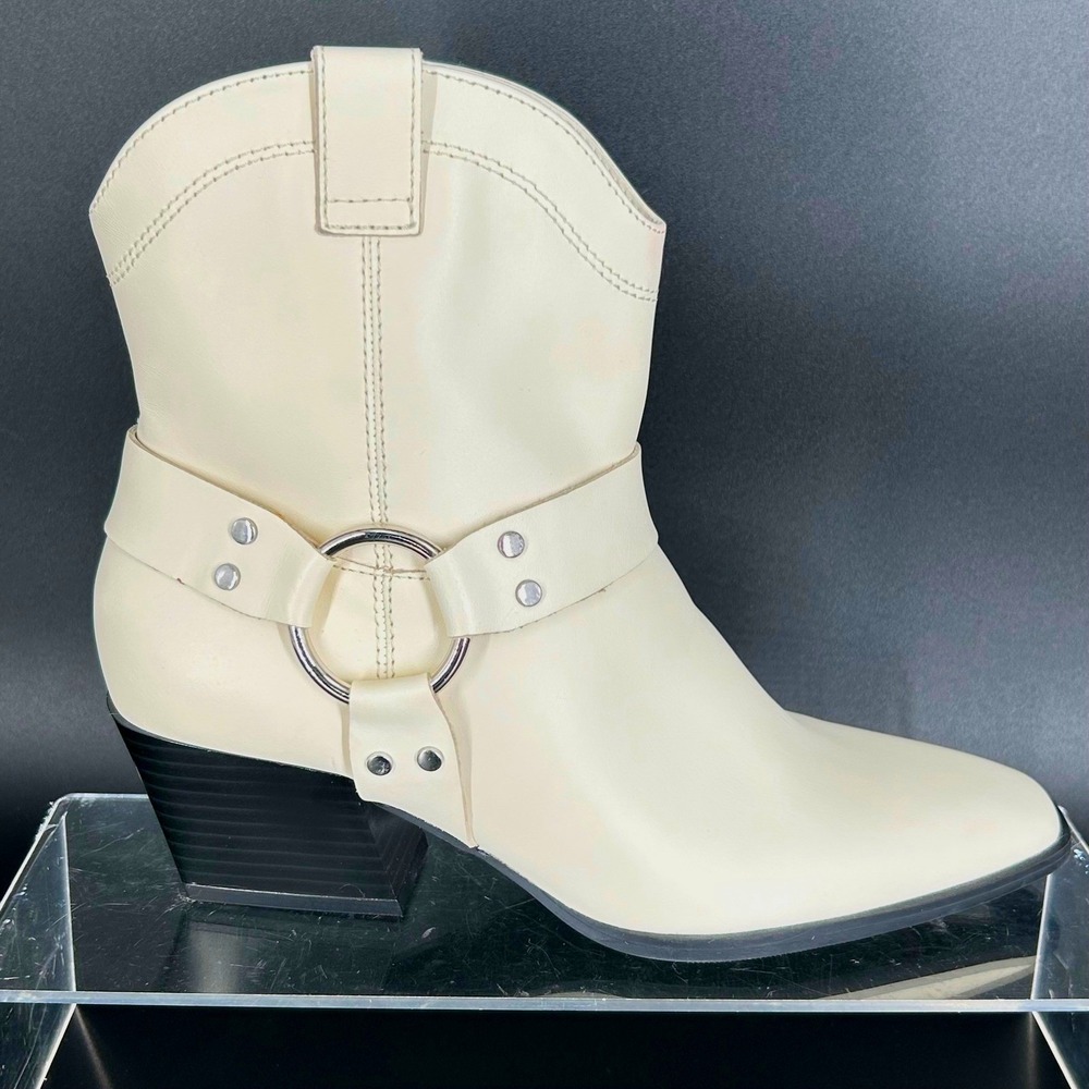 Open Edit Size 6 Ivory Western Harness Ankle Boots NEW $129 Cream Beige ENZO